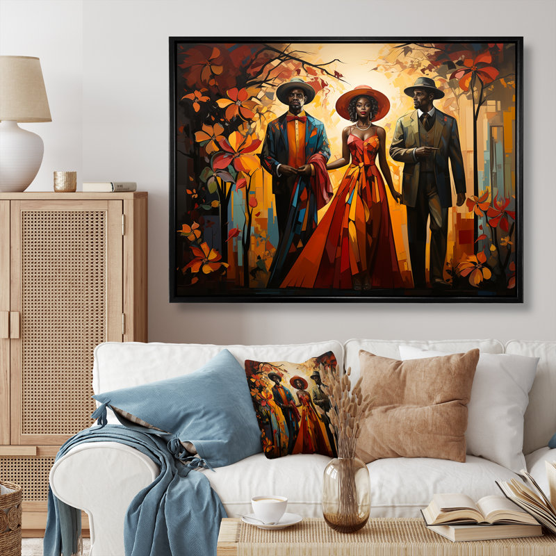 «African Folklore Tales» - Art mural américain encadré, Cadre flottant noir, H 30 po x l 40 po x P 1,5 po