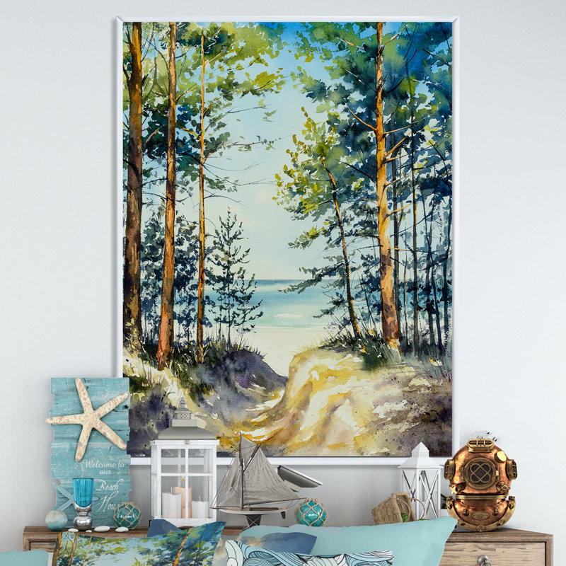 «Pine Forest Trees on High Dunes», reproduction d'art sur toile, H 32 po x l 16 po x P 1 po, Cadre flottant blanc