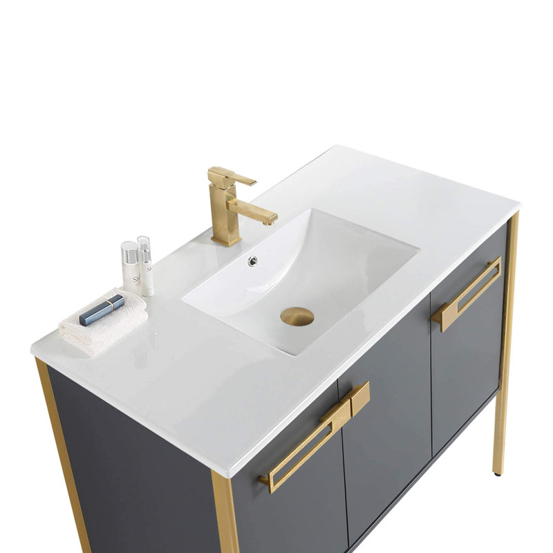 Meuble-lavabo simple 42 po, Laiton satiné, Gris Onix