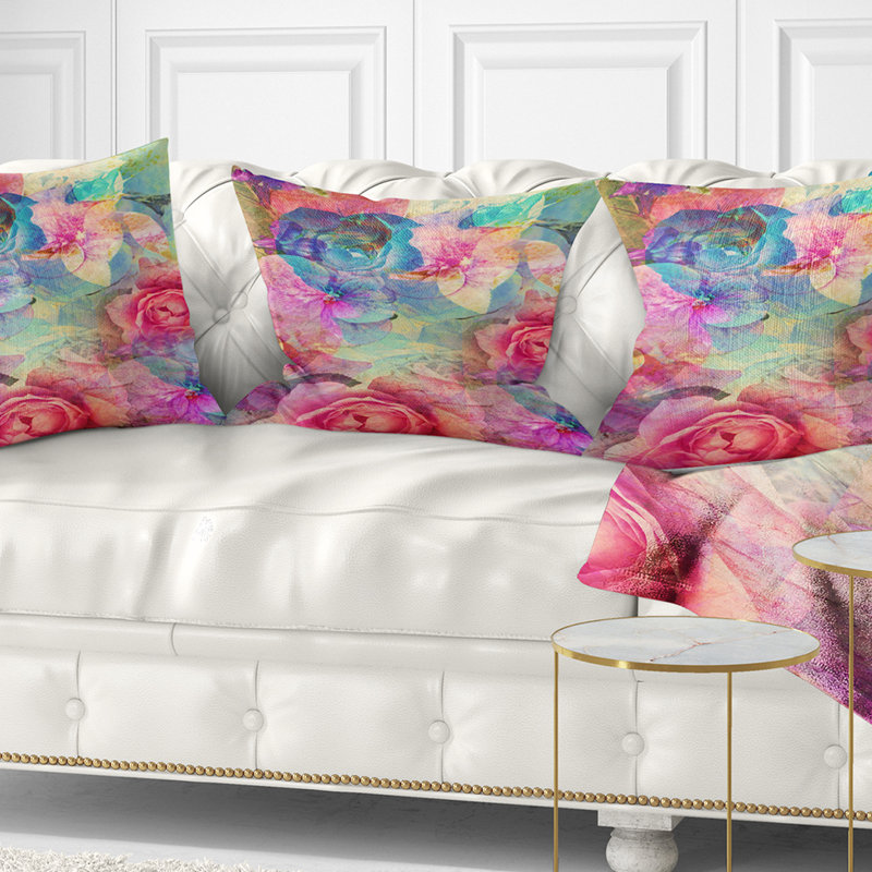 Art floral rétro romantique - coussin imprimé floral, 18 po x 18 po, Coussin décoratif