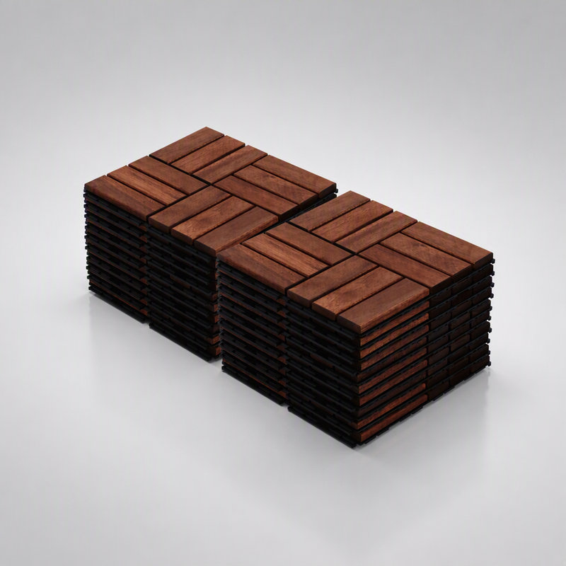 Dalles de terrasse emboîtables en bois d'acacia, motif à damier, pour revêtement de sol extérieur, imperméables et faciles à installer.