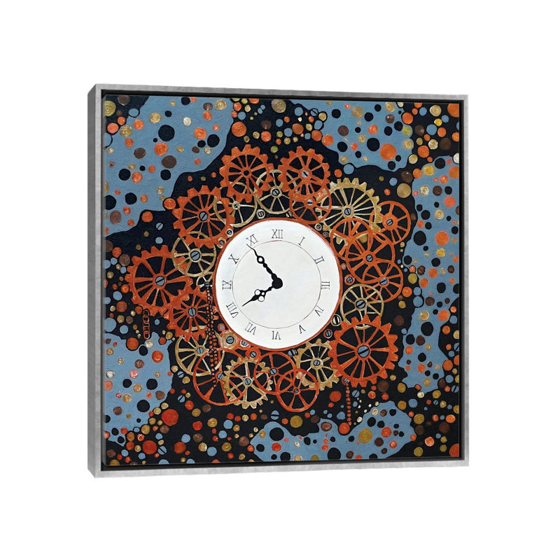 Horloge de table, reproduction d'art sur toile encadrée, 37" x 37", Framed Canvas, Silver