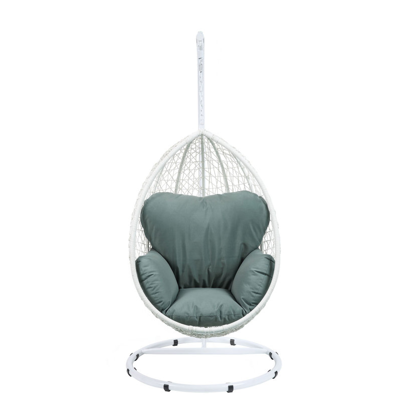 Steel Outdoor Dining Side Chair with Cushions, Green, White
