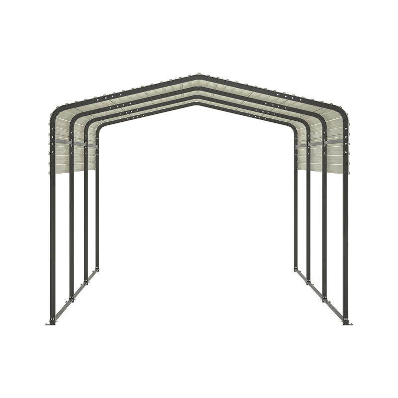 10 Ft. W x 15 Ft. D Gray Metal Carport with Peak Roof