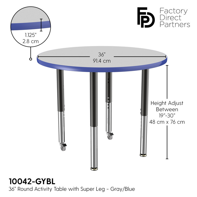 Table ronde à hauteur réglable, 36", Gray/Blue/Black, Super