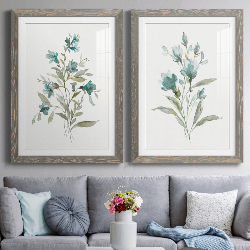 Linen Botanical III - ensemble de 2 reproductions d'art, H 37,5 po x l 55 po x P 1,5 po, Cadre en papier gris, Blanc