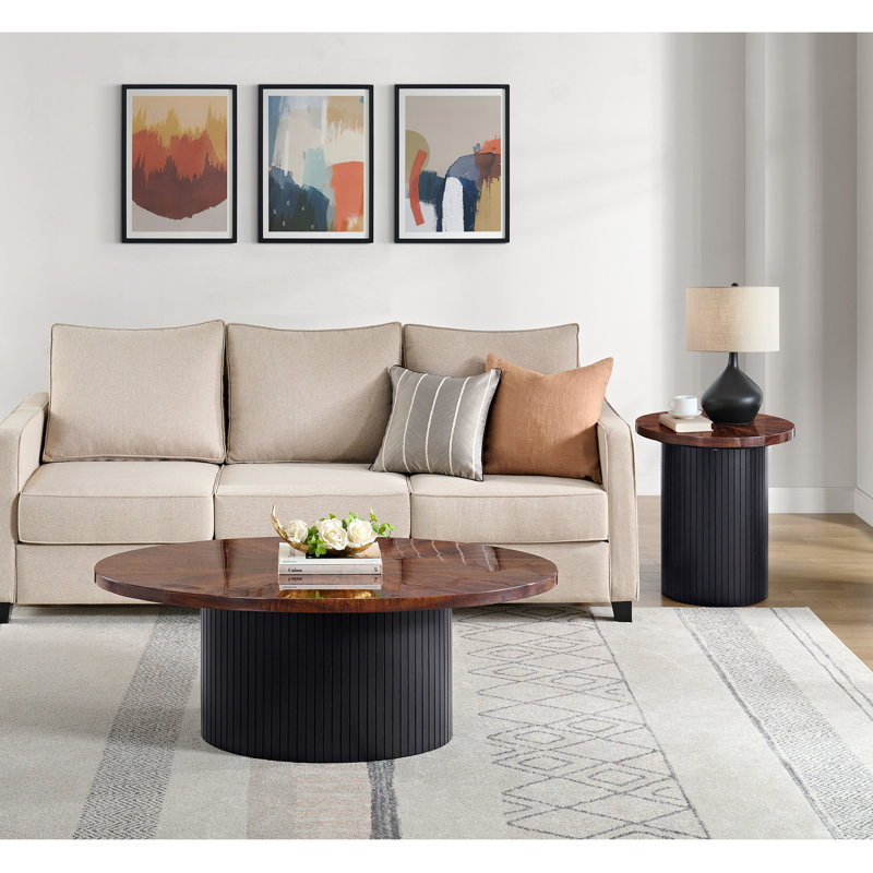 Carrera Oval Coffee Table with Top in Cherry and Base in Black