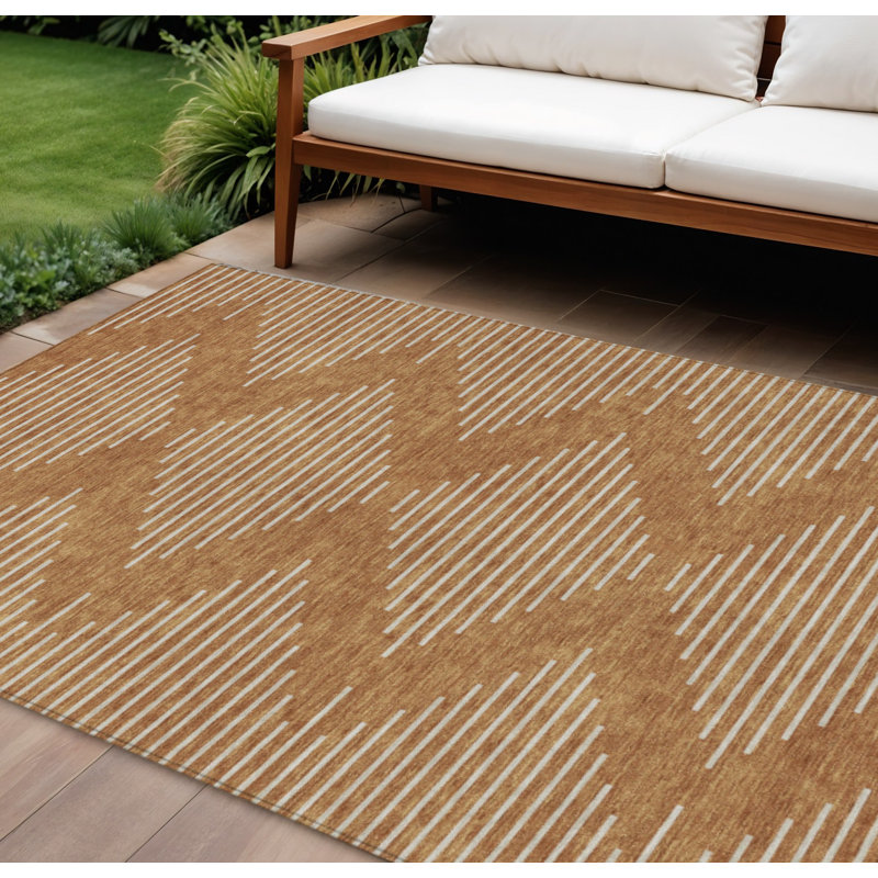 Tapis intérieur / extérieur géométrique lavable en cuivre 9 pi x 12 pi
