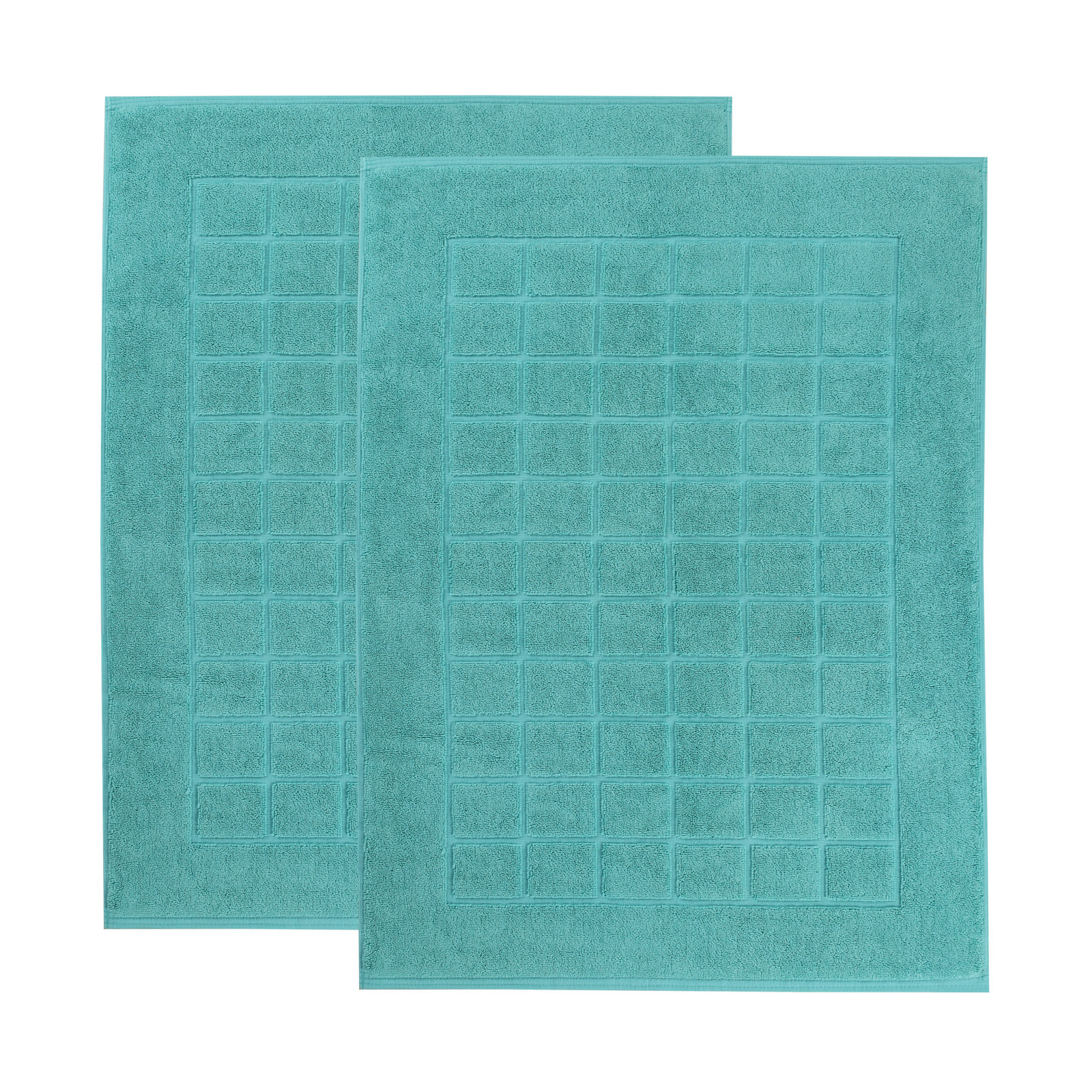 Nora Cotton Terry Solid Absorbent Thick Checkered Washable 2 Piece Bath Mat Set, Turquoise