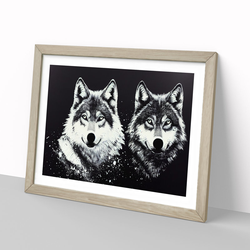 XH1022-6718X Painted Wolf Art Abstract - Single Picture Frame Print, 46cm H x 64cm W x 2cm D, Oak
