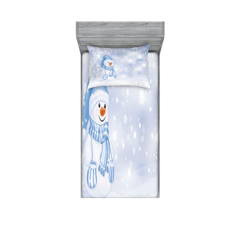 Drap-housse et coussin décoratif Ambesonne Winter bleu pâle / blanc, Ensemble de draps pour lit simple + 3 pièces supp