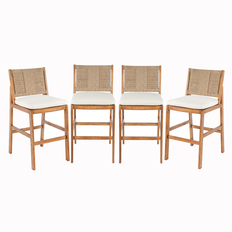 Tabouret de bar d'extérieur en bois d'acacia massif et osier tissé de 28 po Altoga, Brun clair / teck