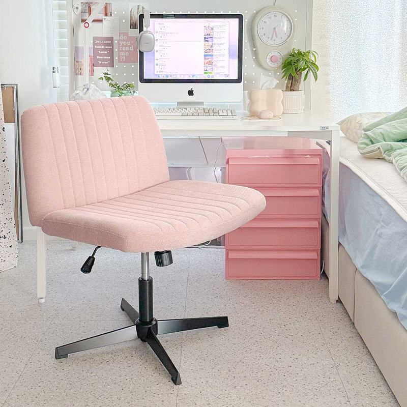 Taneha Wide Seat Armless Criss Cross Legged Office Desk Chair, Pink