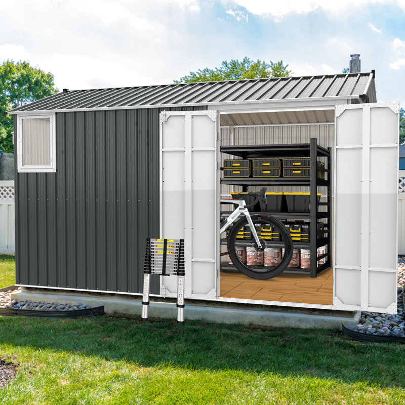 Remise de rangement en métal 8 x 12 pi avec toit et base renforcés - Évents extérieurs améliorés gris foncé