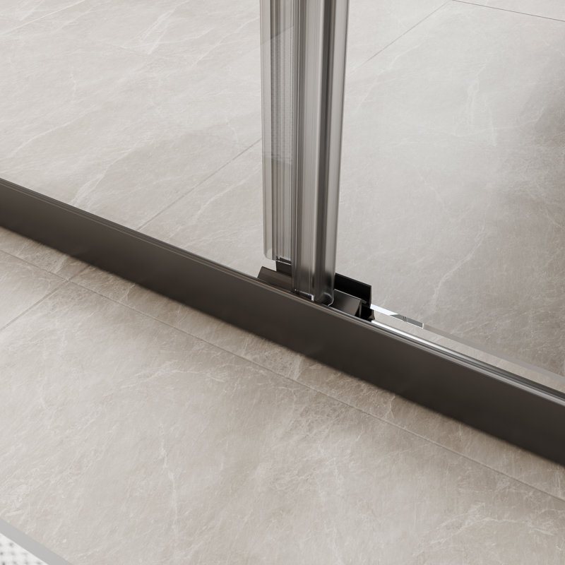 Porte de douche coulissante simple demi-cadre avec verre trempé de 1/4 po de l 50 po x H 70 po, Noir mat