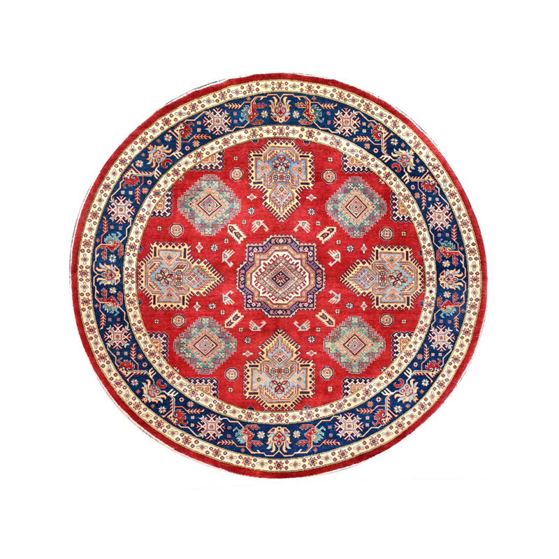 Tapis rond noué à la main en laine Kazak rouge spécial 9 pi x 9 pi B61EEF1F682C42D8A414973E2C3C817E