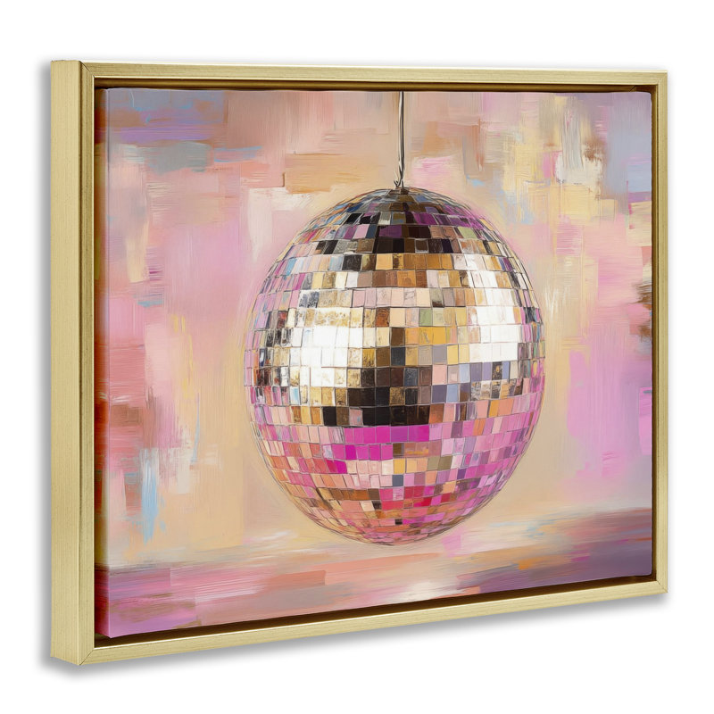 Cadre flottant miroitant boule disco, design par Nini Art, H 25 po x l 31 po, Cadre flottant métallique doré