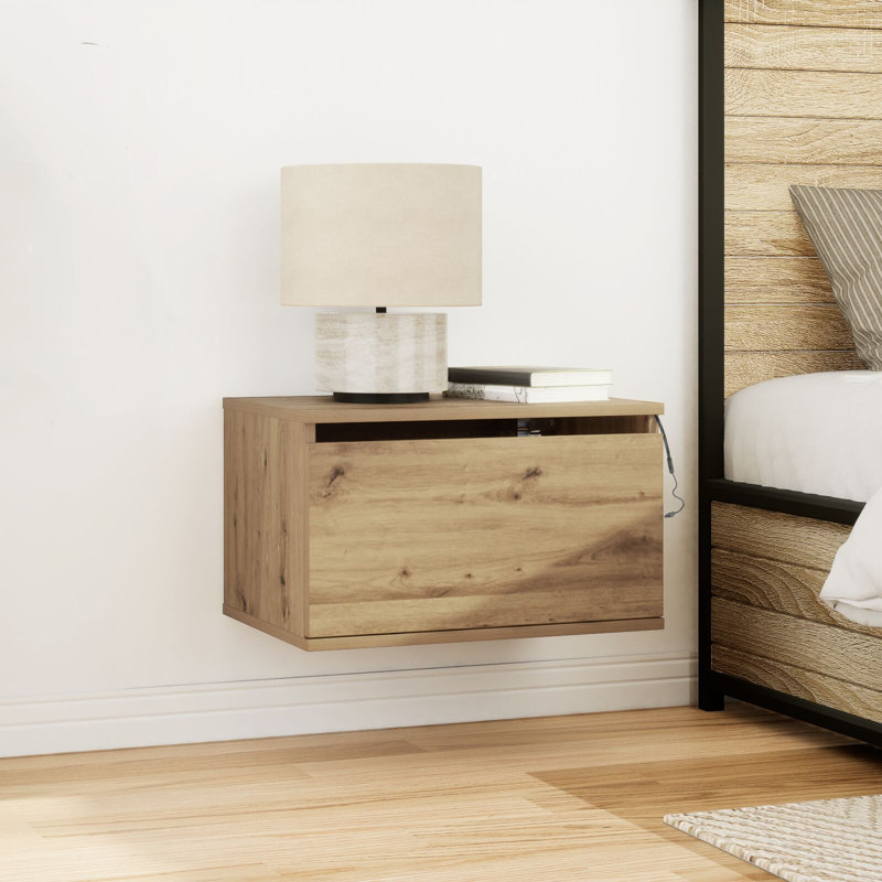 Wall-Mounted Bedside Cabinet Compact, Artisan Oak