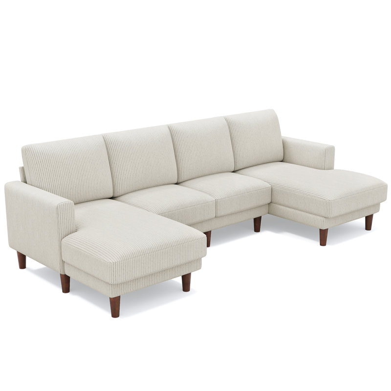 4 Seater Corduroy Sofa & Chaise, Beige