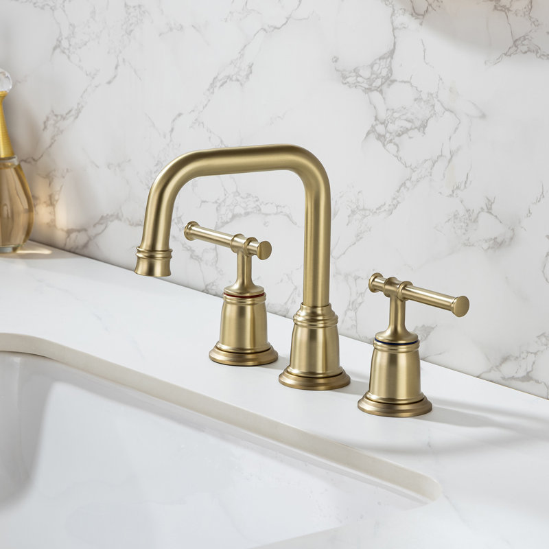 Robinet de salle de bain à large entraxe avec bonde, Or brossé