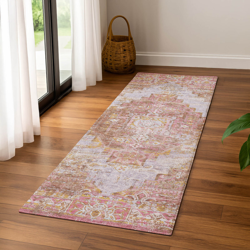 Premium Machine Washable Mayfield AMF2140 global Rug, 2'3" x 7'6" Runner, Blush