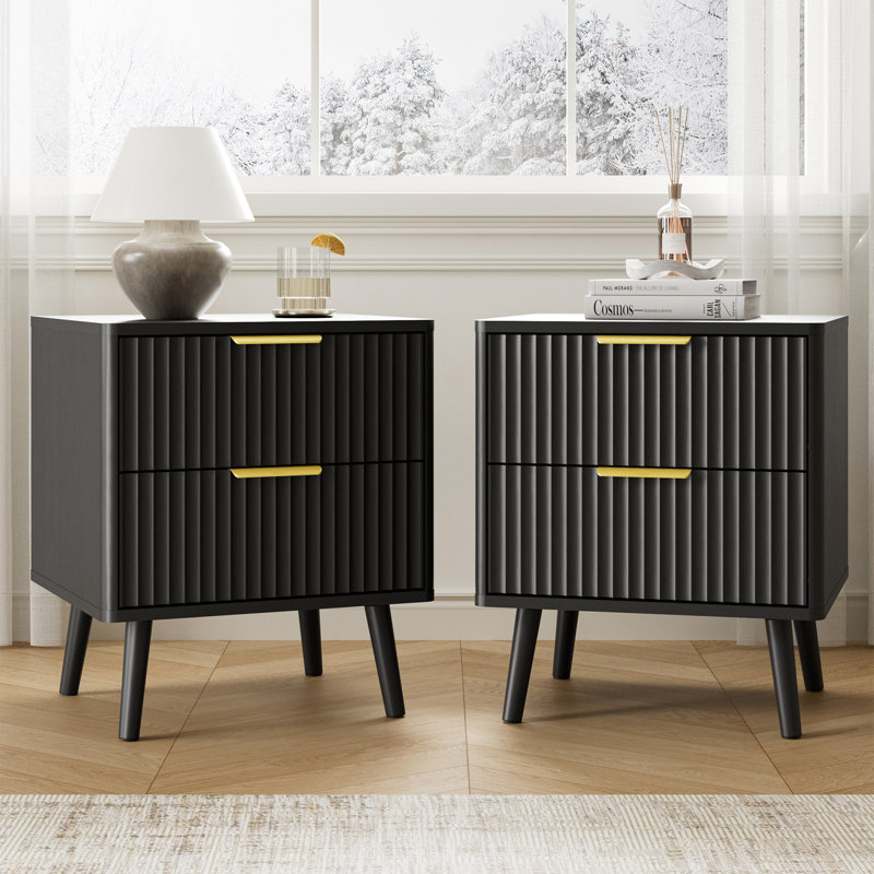 Ensemble de chambre à coucher 3 pièces (1 commode + 2 tables de chevet), Noir