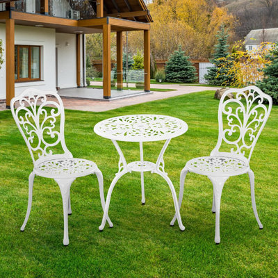 Bistro Table and Chairs Set of 2 with Umbrella Hole for Garden,White