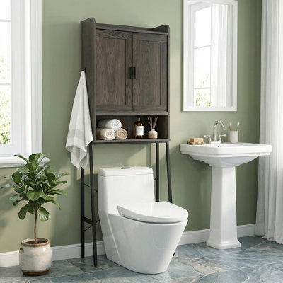 Armoire de rangement peu encombrante au-dessus de la toilette avec portes doubles faciles d'accès et tablettes intérieures réglables personnalisables pour la salle de bain
