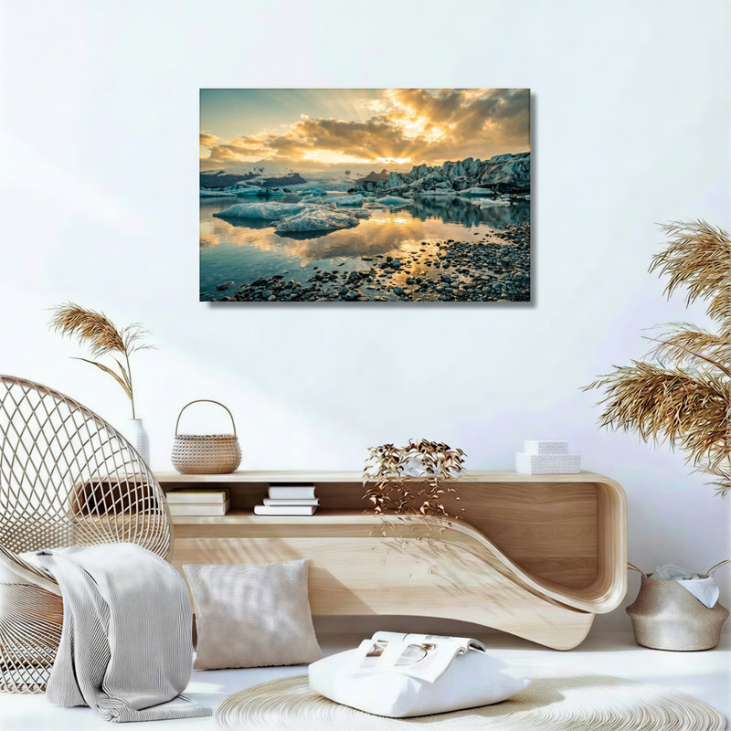 Ensemble de 1 tableau sur toile représentant un glacier au coucher du soleil, H 32 po x l 48 po, Toile tendue
