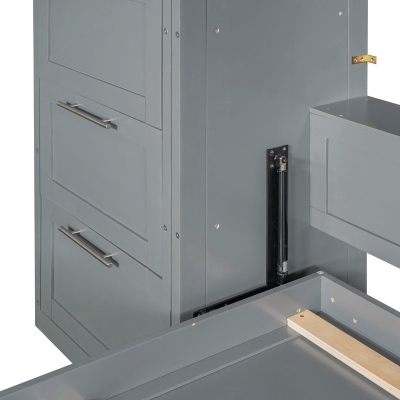 Lit escamotable Murphy avec placard et tiroirs, Gris