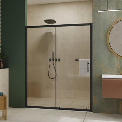 60 In Width X 72 Height Single Sliding Shower Door, 1/5" Thick Tempered Glass, Matt Black, Durability Exceptional