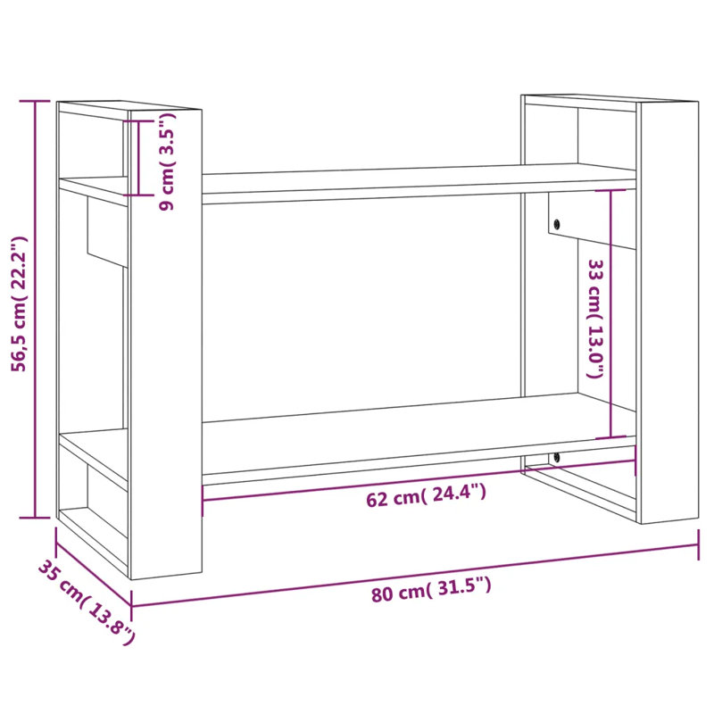 Irek Book Cabinet/Room Divider Solid Wood, Grey, 56.5cm H x 80cm W x 35cm D