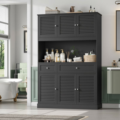 70.5" H Freestanding Bathroom Cabinet With 6 Louvered Doors & 2 Drawers