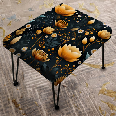 Orange Boho Chic Floral Pattern - Floral Rectangle Ottoman