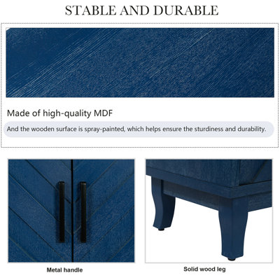 Crédence rétro à 4 portes Retroy - Buffet de rangement bleu marine de 60 po avec portes à panneaux en forme de M, base en bois massif pour la salle à manger et le salon