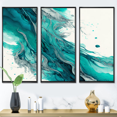Turquoise Waves in Paradise VII - 3 pièces sur toile