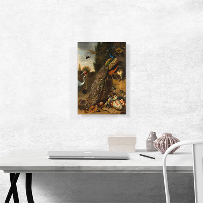 «Peacocks 1683» par Melchior d-Hondecoeter - reproduction d'art sur toile tendue