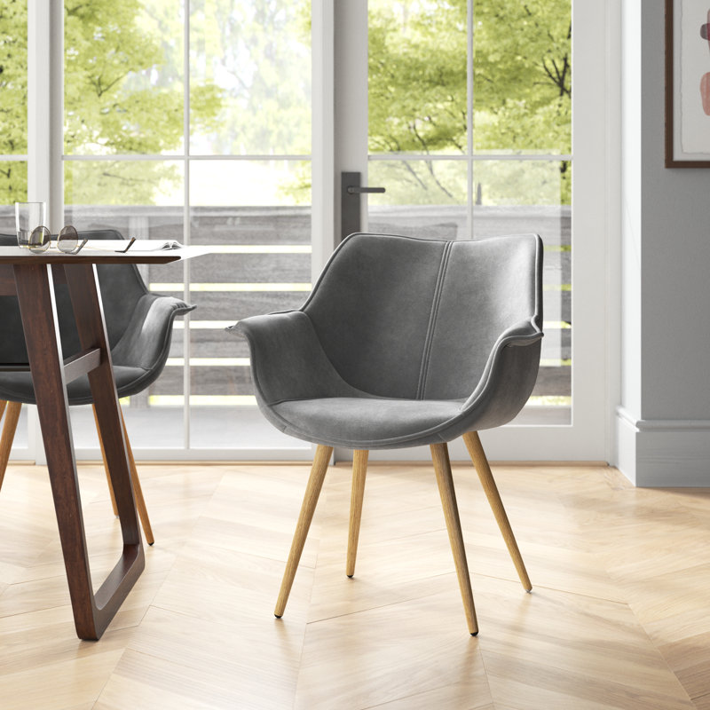 Chorlton 45cm H Velvet Upholstered Armchair, Grey/Oak