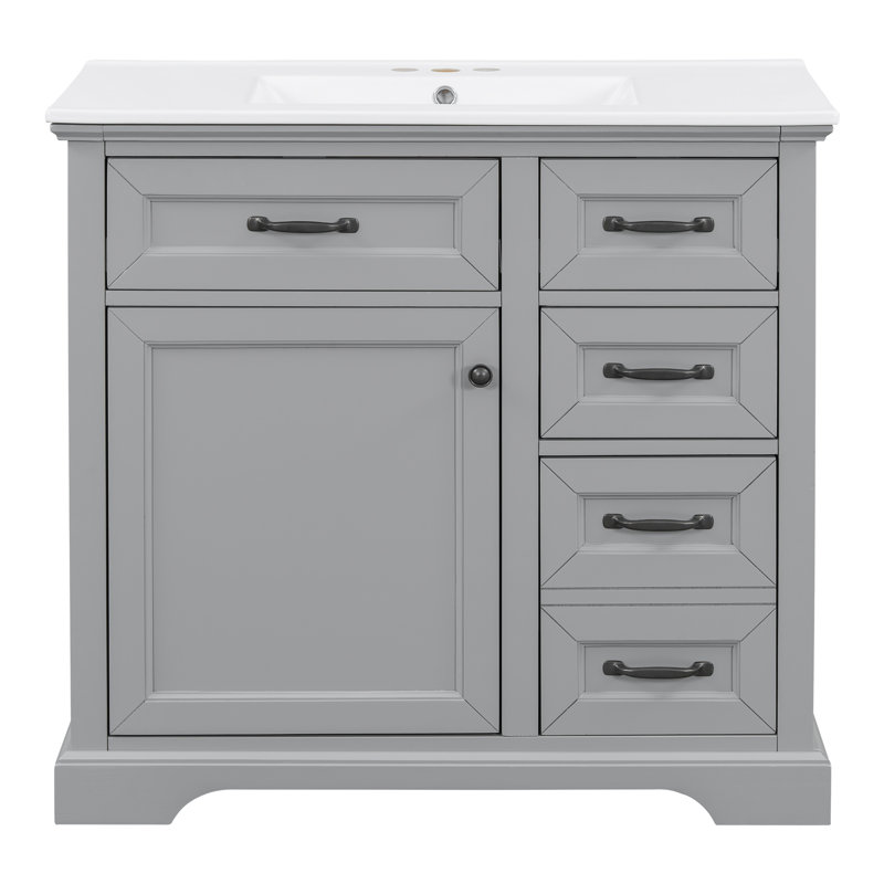 Essey 36'' Bathroom Vanity With Ceramic Sink, Black, Light Gray