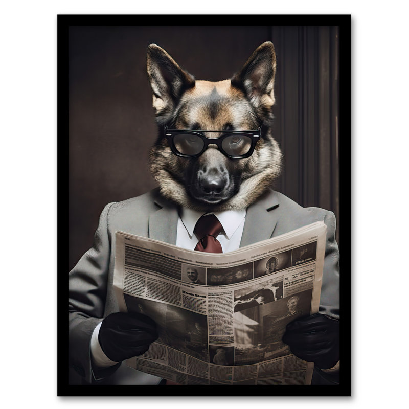 Alsatian German Shepherd Dog Reading Newspaper Bathroom - Single Picture Frame Print