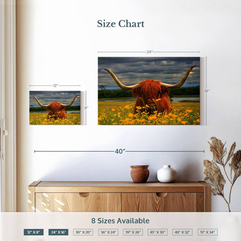 Brampt Floral Highland Cow, H 16 po x l 24 po
