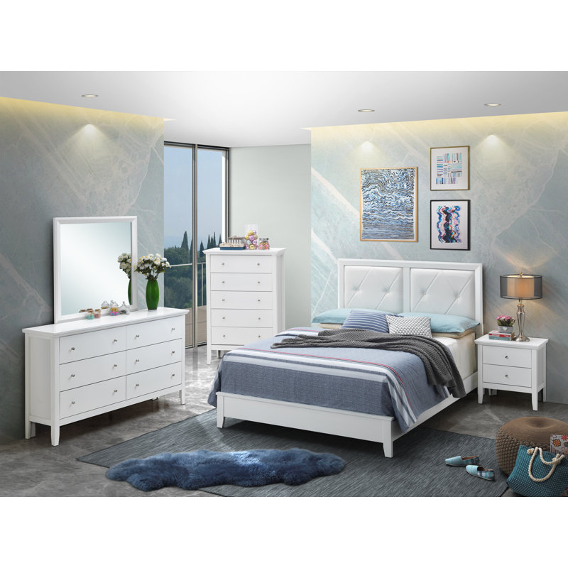 Chataignier Vegan Leather Standard Bed, Queen, White