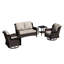 Ensemble de conversation pour patio en osier pour 4 personnes avec causeuse, chaises pivotantes, table d'appoint et coussins beiges PE-130079849