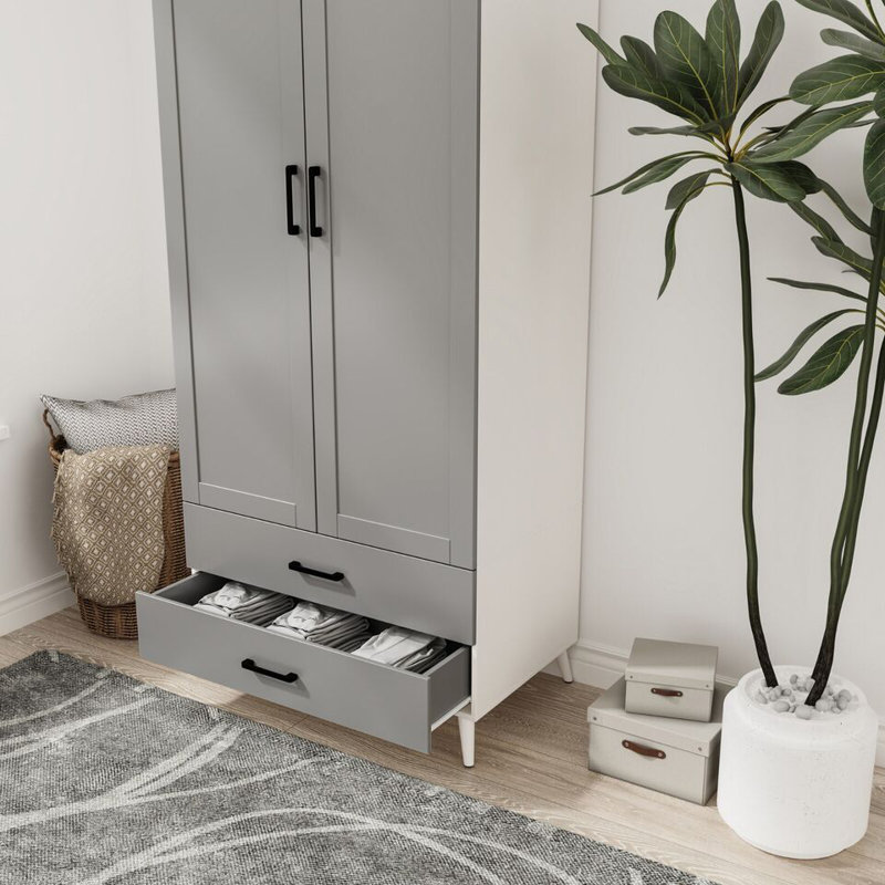 Bosse Solid Wood Wardrobe, White Grey