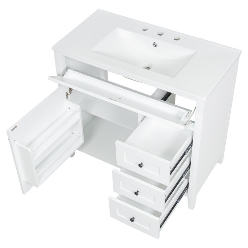 Meuble-lavabo autoportant 36 po avec lavabo 36 po, 4 tiroirs et portes à fermeture en douceur, Blanc, 36