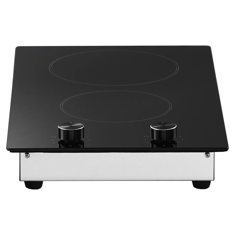 Plaque de cuisson électrique, 12 po, 2 brûleurs, surface de cuisson radiante en céramique 3000 W, commande à bouton, 11 niveaux de chaleur, 220 à 240 V, fil dur