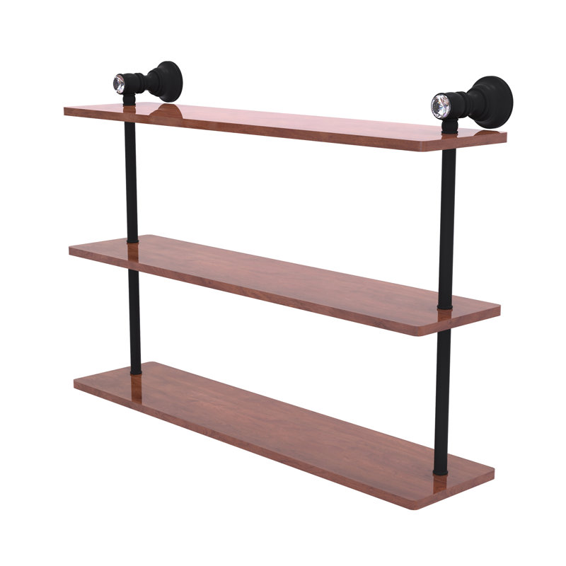 Freyja 3 Piece Solid Wood Tiered Shelf with Towel Bar, 5.54" H x 16" W x 16" D, Matte Black