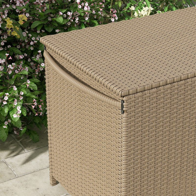 Large Brown Wicker Plastic Deck Box with Wheels