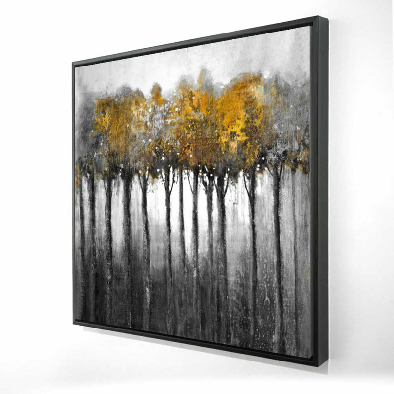 Toile avec cadre illuminé gris forêt | Décoration de salon Arbres
