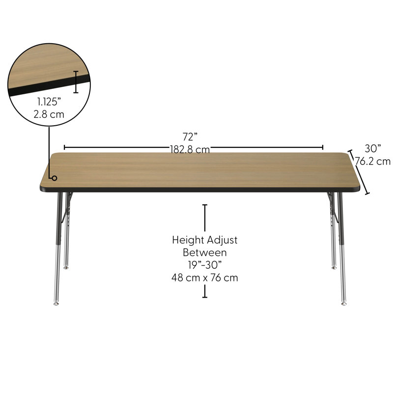 Table d'activité rectangulaire 30 po x 72 po Maple, Roulement pivotant standard, Chêne Pasadena / noir, 30" x 72"